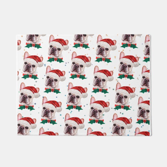 Niedliches Französisches Bulldog-Weihnachtsmuster Fußmatte (Vorderseite)
