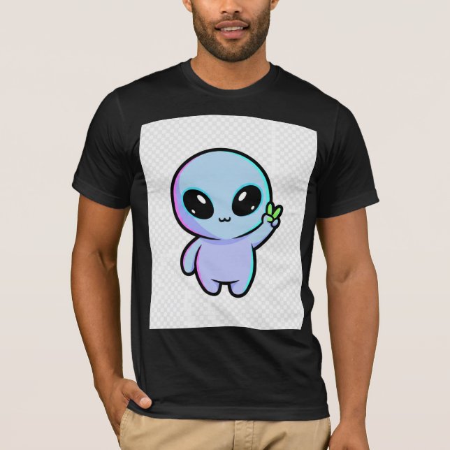 Niedliches Friedenszeichen-Alien T-Shirt (Vorderseite)