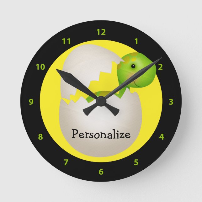 Niedliches frisch gehacktes Baby Dinosaur Runde Wanduhr (Vorderseite)