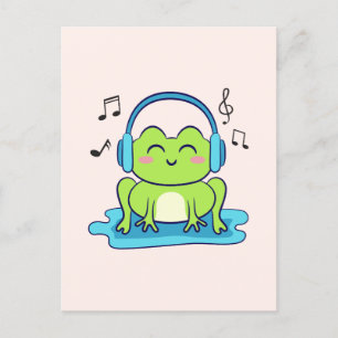 Niedliches Frog-Hören auf Musik Postkarte