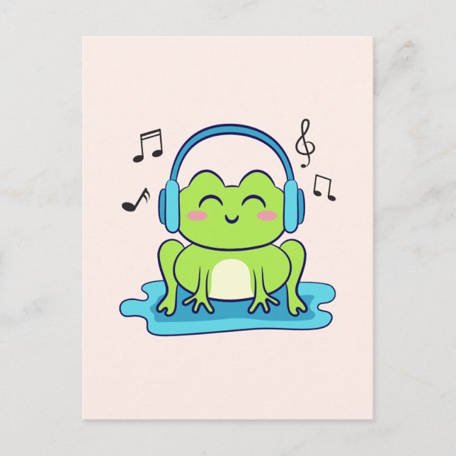 Niedliches Frog-Hören auf Musik Postkarte (Vorderseite)