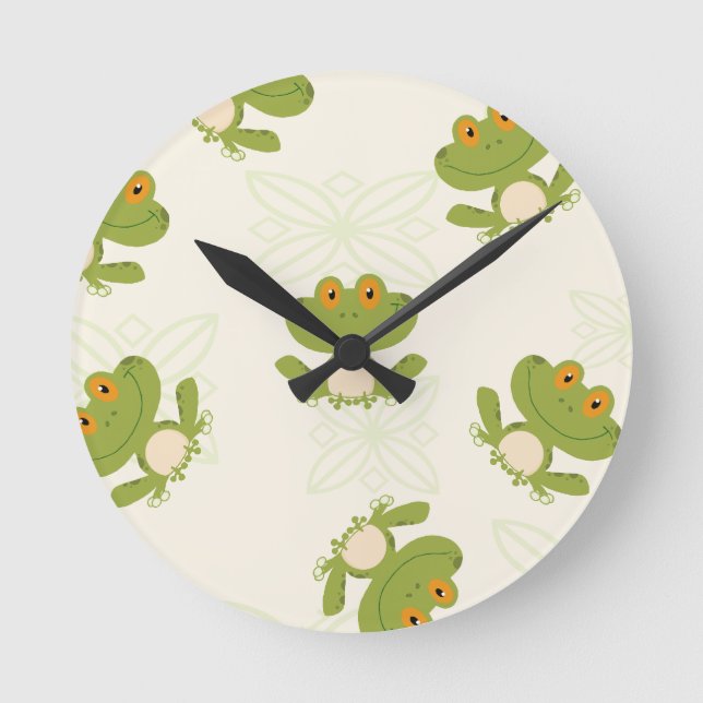 Niedliches Froschmuster Runde Wanduhr (Vorderseite)