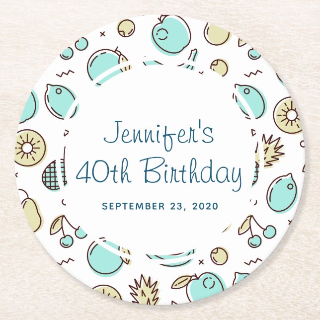 Niedliches Fruchtmuster Summerline Zeichnend Gebur Runder Pappuntersetzer (Vorderseite)