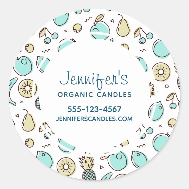 Niedliches Fruchtmuster Summerline Zeichnend Gesch Runder Aufkleber (Vorderseite)