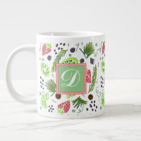 Niedliches Fruchtsalat Kiwi Erdbeeren Doodle Monog