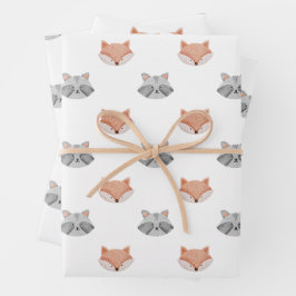 Niedliches Fuchs- und Raccoon-Muster. Waldtiere Geschenkpapier Set