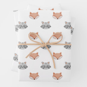 Niedliches Fuchs- und Raccoon-Muster. Waldtiere Geschenkpapier Set