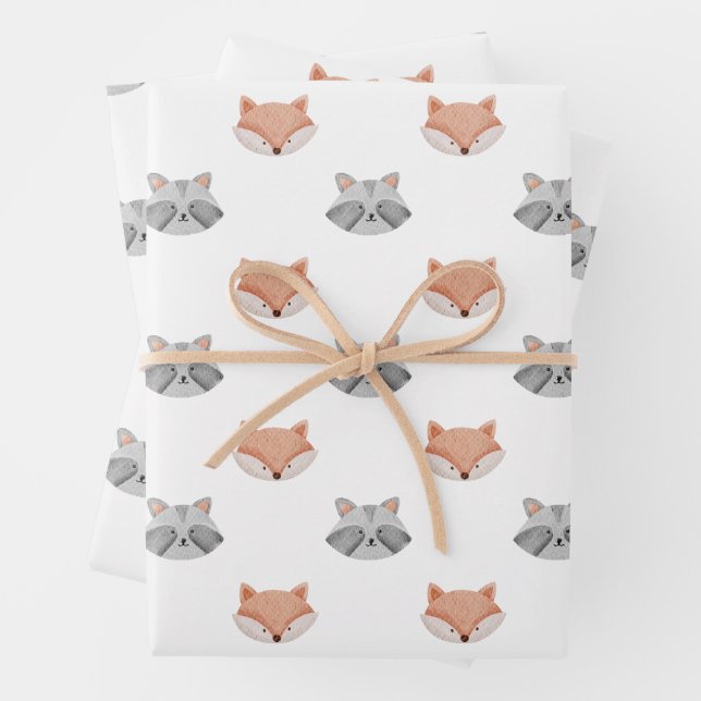 Niedliches Fuchs- und Raccoon-Muster. Waldtiere Geschenkpapier Set (Beispiel)