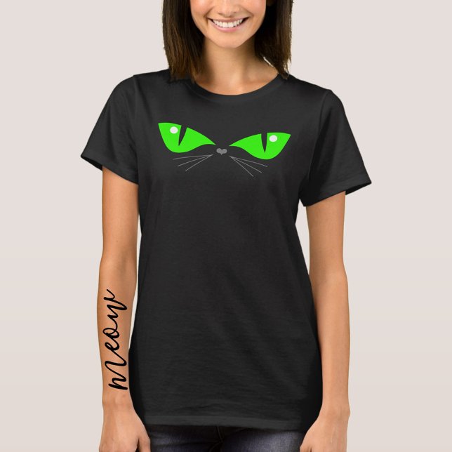 Niedliches Funny Cat Eyes Green Halloween Kostüm T-Shirt (Von Creator hochgeladen)