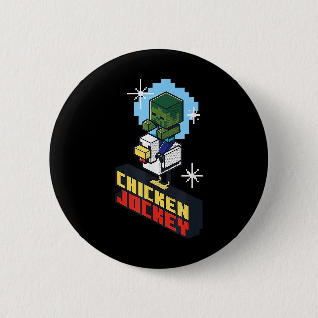 Niedliches Funny Chicken Jockey Pixel Graphic Ridi Button (Vorderseite)
