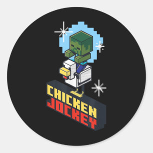 Niedliches Funny Chicken Jockey Pixel Graphic Ridi Runder Aufkleber