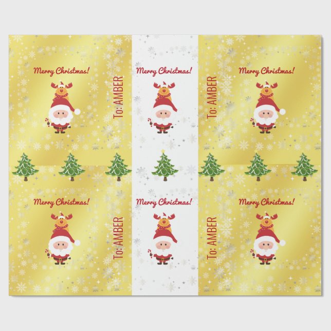 Niedliches Funny Elegante Rudolph Santa Personalis Geschenkpapier (Flach)