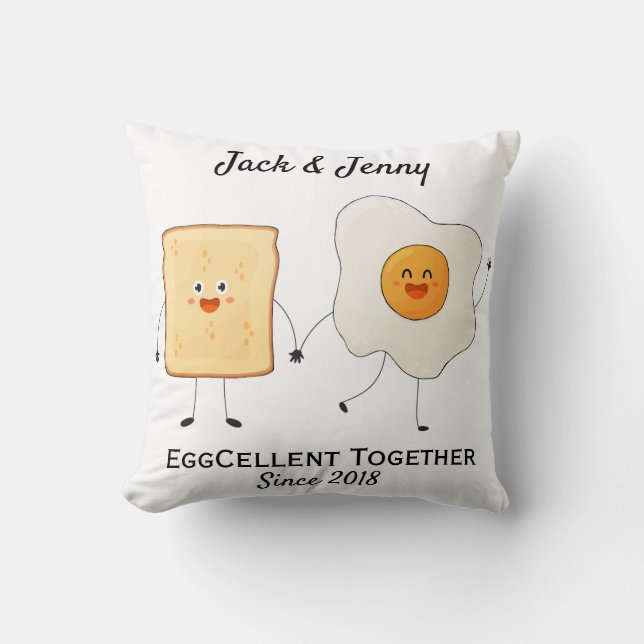 Niedliches Funny Happy Toast Eggcelent Kissen (Vorderseite)
