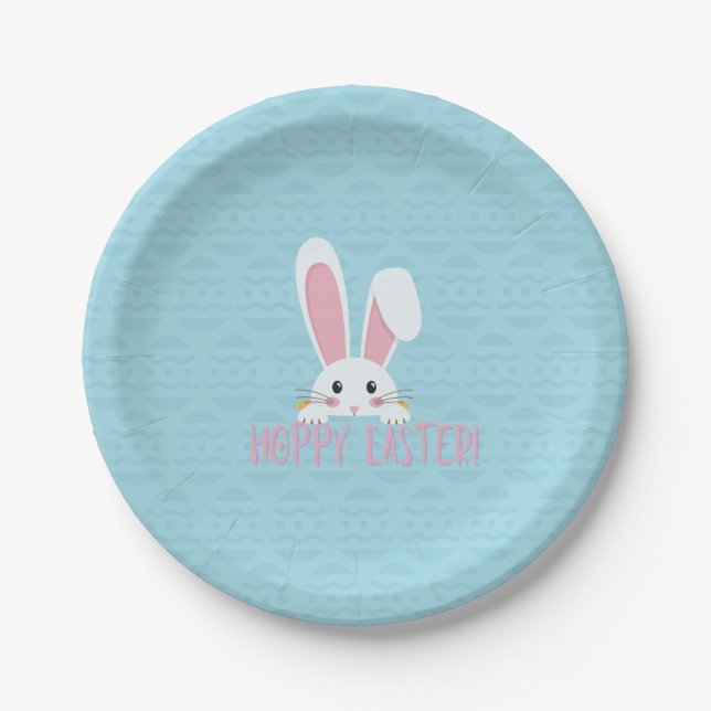 Niedliches Funny Hoppy Osterfest Bunny Blue Party  Pappteller (Vorderseite)