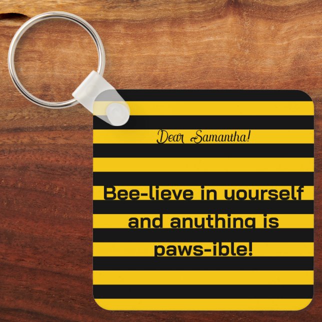 Niedliches Funny Liebe Zitat Bumble Bee Stripes Mu Schlüsselanhänger (Vorderseite)