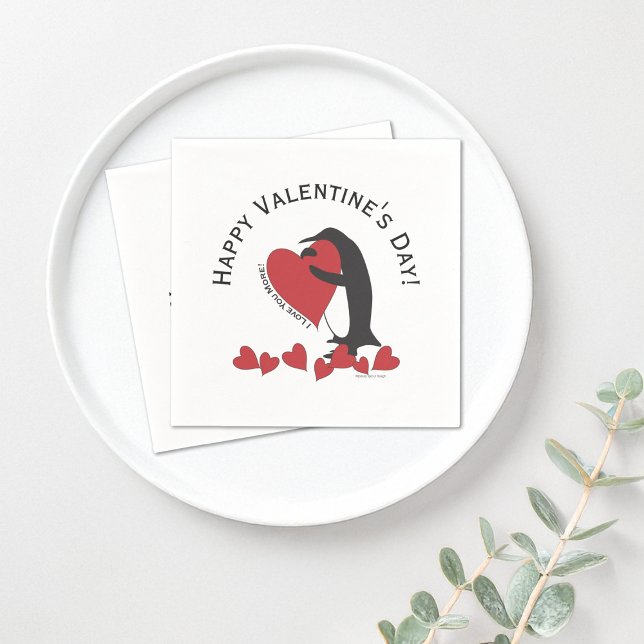 Niedliches Funny Pinguin Heart Valentine Paper Serviette (Von Creator hochgeladen)