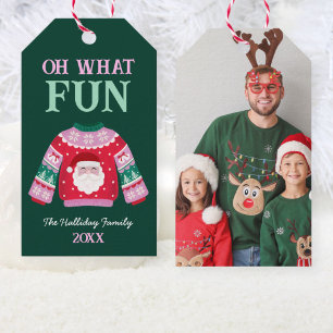 Niedliches Funny Ugly Sweater Santa Family Foto Geschenkanhänger