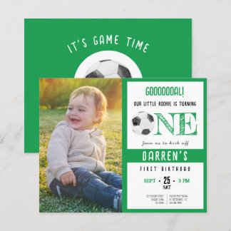 Niedliches Fußball-Foto Grüne Einladung zum 1. Geb