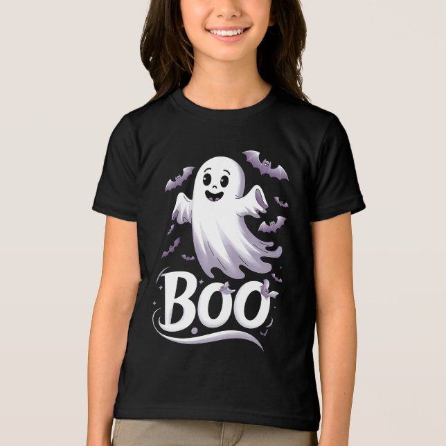 Niedliches Geist und Fledermäuse 'Boo' Halloween Tri-Blend Shirt (Vorderseite)