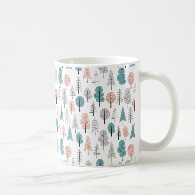 Niedliches Gekritzel-Waldmuster Kaffeetasse (Rechts)