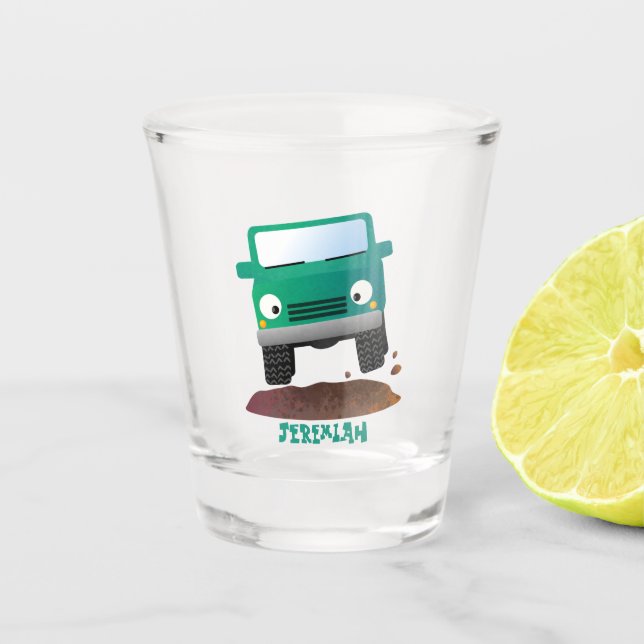 Niedliches Geländefahrzeug Cartoon Schnapsglas (Vorderseite)