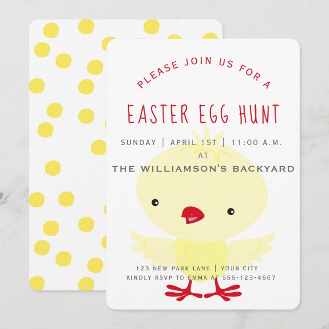 Niedliches Gelbente | Einladung zur Ostereijagd (Vorne/Hinten)