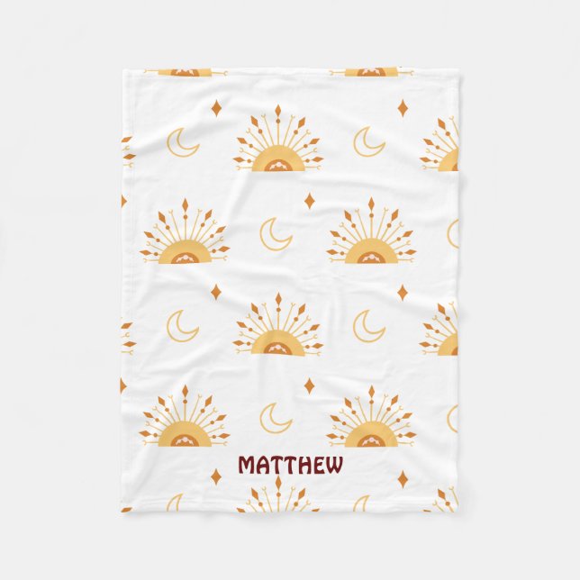 Niedliches gelbes Boho Celestie Nahtloses Muster Fleecedecke (Vorderseite)