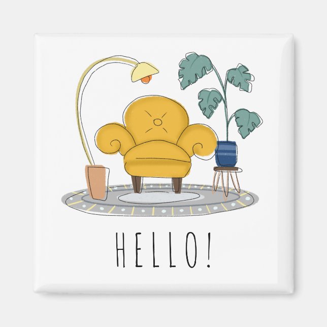 Niedliches Gelbes Couch Hallo Magnet (Vorne)
