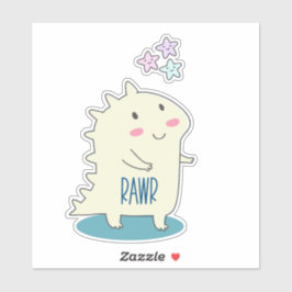 Niedliches Gelbes Dino mit glücklichen Sternen Aufkleber