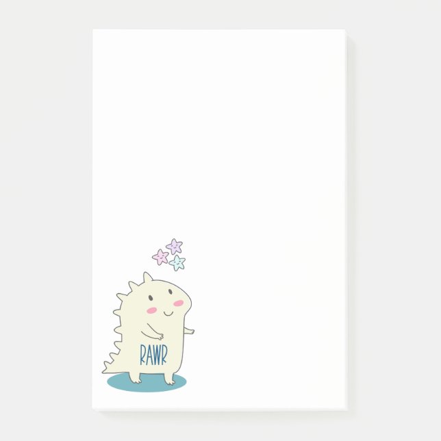 Niedliches Gelbes Dino mit glücklichen Sternen Post-it Klebezettel (Vorderseite)