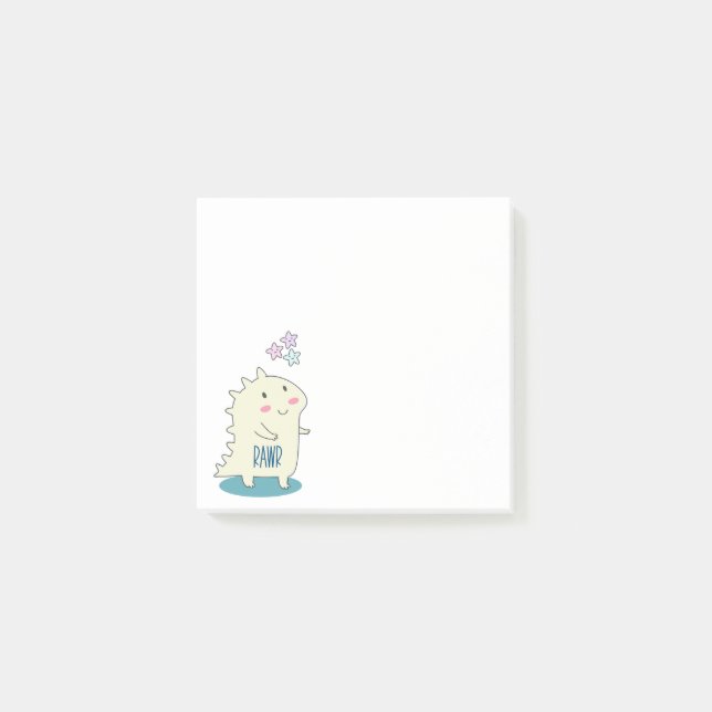 Niedliches Gelbes Dino mit glücklichen Sternen Post-it Klebezettel (Vorderseite)