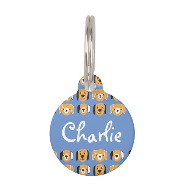 Niedliches gelbes Dog-Kopfmuster - benutzerdefinie Haustiermarke (Vorderseite)