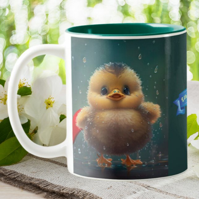 Niedliches gelbes Ente in Regen Zitat Personalisie Zweifarbige Tasse (Von Creator hochgeladen)