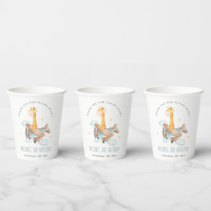 Niedliches Gelbes Flugzeug Giraffe Cloud Stars Geb Pappbecher