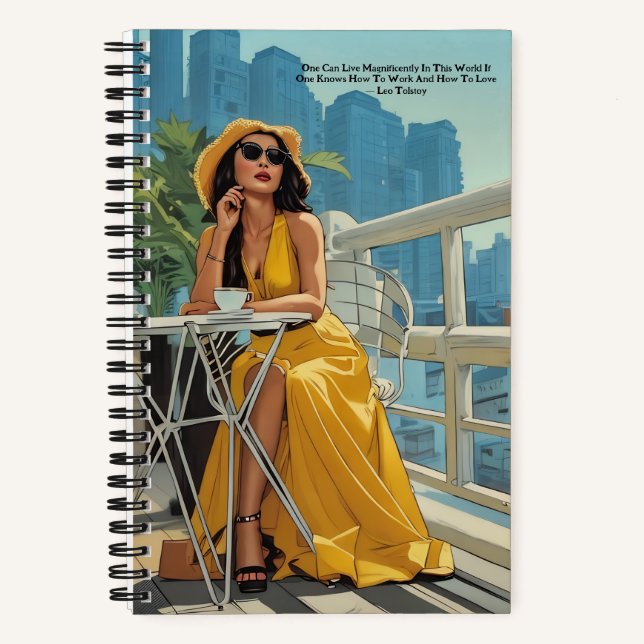 Niedliches gelbes Kleid Kaffee Leo Tolstoi Zitat J Notizbuch (Vorderseite)