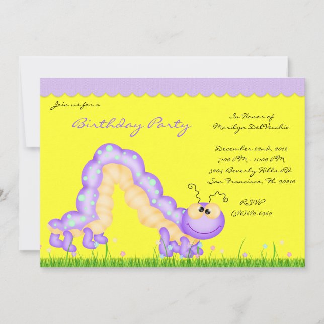 NIEDLICHES gelbes lila Einladung (Vorderseite)