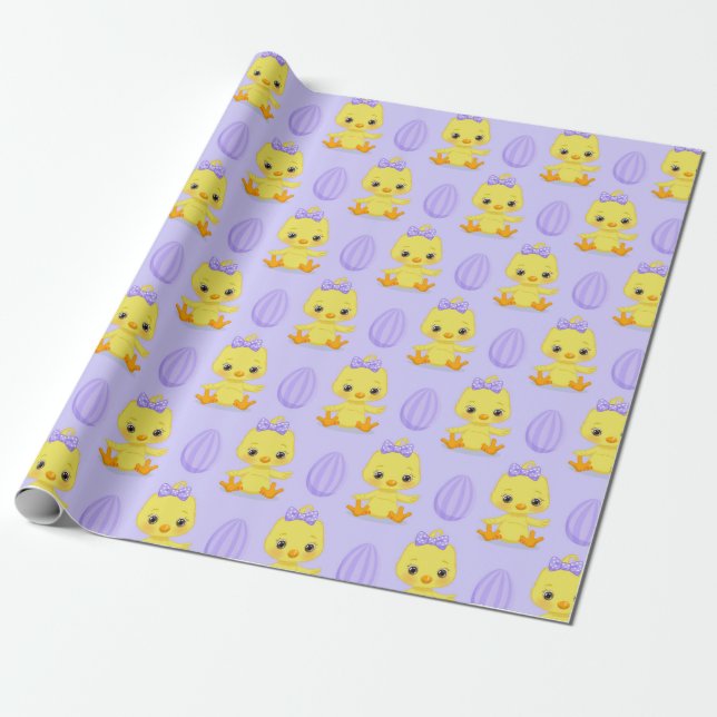 Niedliches Gelbes Lila Ostermuster Geschenkpapier (Ungerollt)
