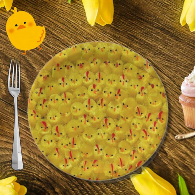 Niedliches gelbes Ostermatten-Musterpapier Pappteller (Fun yellow chick pattern paper plates, great for Easter or spring entertaining!)