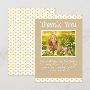 Niedliches Gelbes Sternmuster Mädchen Foto Geburts Dankeskarte
