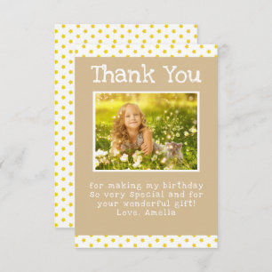 Niedliches Gelbes Sternmuster Mädchen Foto Geburts Dankeskarte