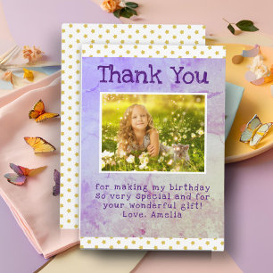 Niedliches Gelbes Sternmuster Mädchen Foto Geburts Dankeskarte