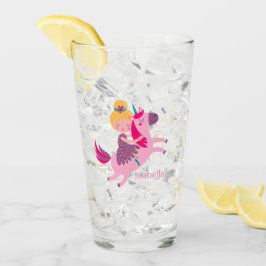 Niedliches Gelbhaariges Girl Reiten auf einem Einh Glas