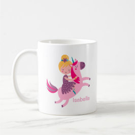 Niedliches Gelbhaariges Girl Reiten auf einem Einh Kaffeetasse