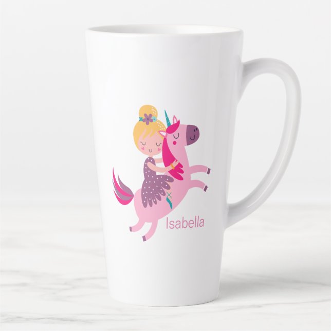 Niedliches Gelbhaariges Girl Reiten auf einem Einh Milchtasse (Rechts)