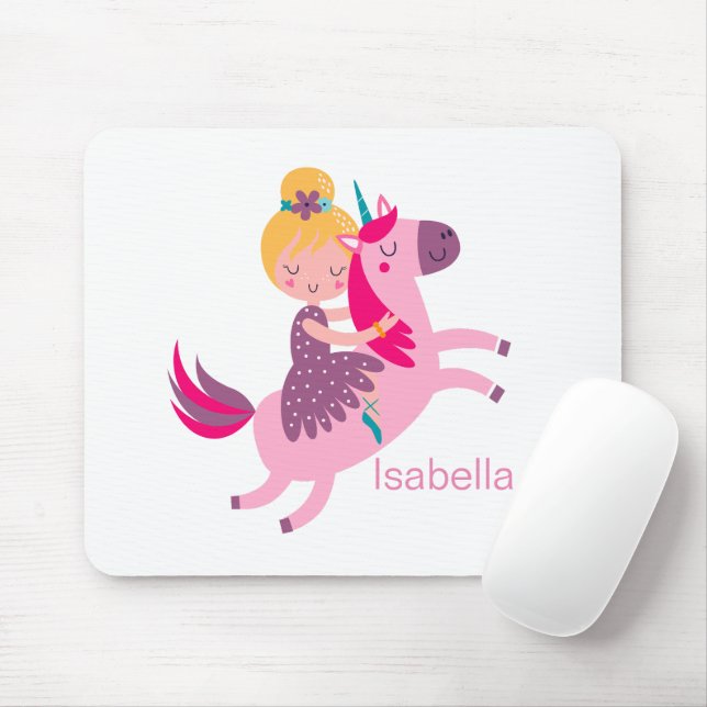 Niedliches Gelbhaariges Girl Reiten auf einem Einh Mousepad (Mit Mouse)