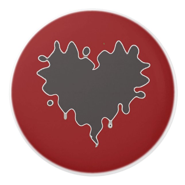 Niedliches gelocktes Herz-Schwarzes auf rotem Keramikknauf (Vorderseite)