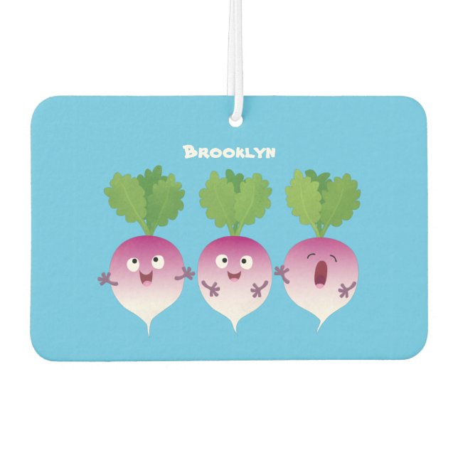 Niedliches Gemüsetrio mit Cartoon Autolufterfrischer (Vorderseite)