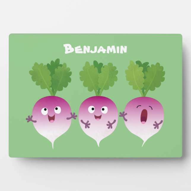 Niedliches Gemüsetrio mit Cartoon Fotoplatte (Vorderseite)