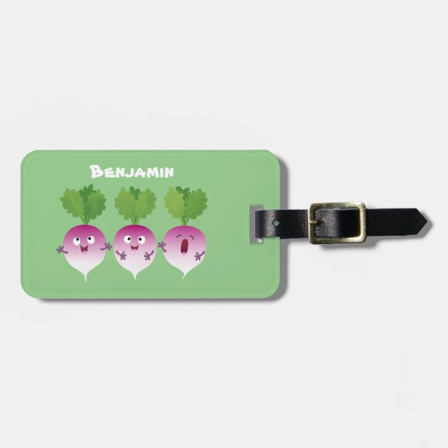 Niedliches Gemüsetrio mit Cartoon Gepäckanhänger (Vorderseite horizontal)