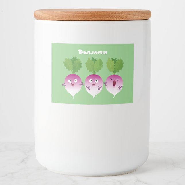 Niedliches Gemüsetrio mit Cartoon Lebensmitteletikett (Vorderseite)